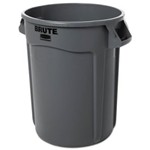 Brute 32 Gallon Round Vented Trash Can, Gray