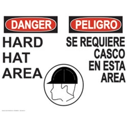 Bilingual Danger Hard Hat Area Sign