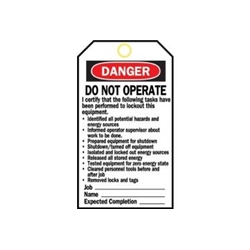 Danger: Do Not Operate Tag 25/Pack