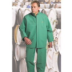 Green Chemtex PVC, Nylon And Polyester Rain Jacket w/Storm Flap Over Front Zipper Closure & Snap Hood