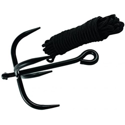 Black Folding Grappling Hook With 33 Feet Braided Nylon Rope