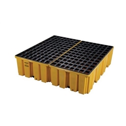 4 Drum Plastic Pallet - Large Capacity - Yellow