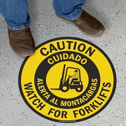SmartSign “Caution - Watch for Forklifts” Bilingual Anti Slip Adhesive Reflective Floor Sign | 17" x 17"
