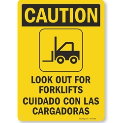 SmartSign - S-8498-AL-14 "Caution - Look Out For Forklifts" Bilingual Sign | 10" x 14" Aluminum
