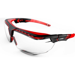 Uvex® Avatar S3851 OTG Safety Glasses, Black & Red Frame, Clear Lens, Scratch-Resistant