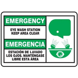 Bilingual Emergency Safety Sign: Eye Wash Station - Keep Area Clear
